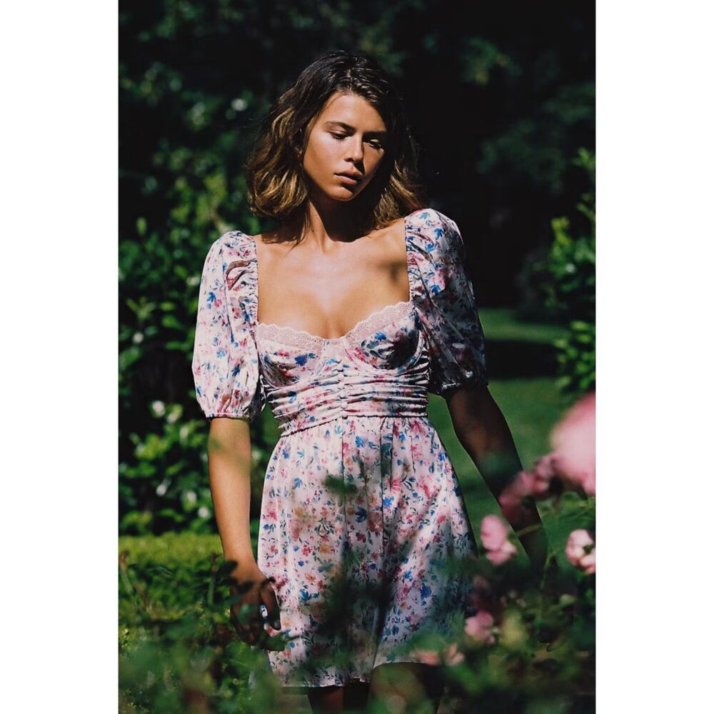 For Love And Lemons Floral Mini Dress - Pink and White